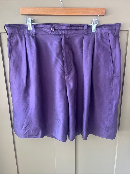 Beverly Hills Polo Club Pants - Beverly Hills Polo Club Silk Purple Pleated Front Shorts XL Preppy Vtg
